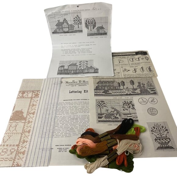 Heirloom Sampler Cross Stitch Kit No. 250 Colonial Town Flowers Birds Alphabet - Picture 3 of 5